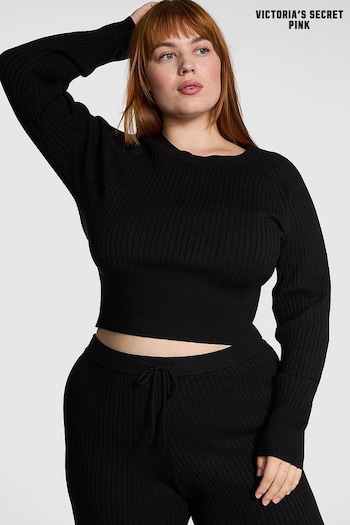 Victoria's Secret PINK Black Ribbed Knit Long Sleeve Top (AJ9862) | £36