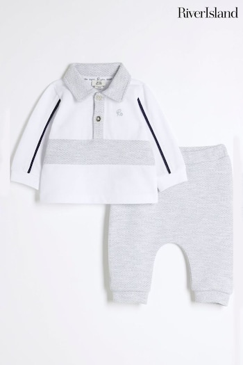 River Island Grey Baby Boys Jacquard 100% Cotton Polo Shirt Set (AJ9986) | £22