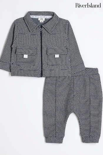 River Island Blue Baby Boys Smart Jacquard 100% Cotton Jacket Set (AJ9987) | £28