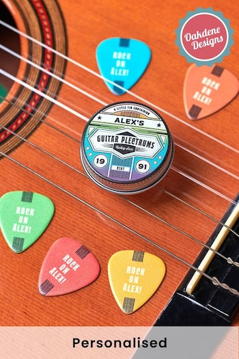 Personalised Colourful Guitar Plectrums In Tin by Oakdene (AK0103) | £12