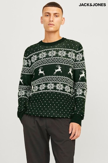 JACK & JONES Green Christmas Fairisle Crew Neck Knitted Jumper (AK0423) | £25