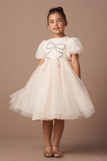 Angel & Rocket Cream Allegra Champagne Silver Bow Dress (AK0624) | £74 - £81