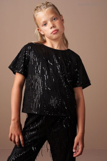 Angel & Rocket Black Sadie Tassel Sequin Top (AK0676) | £26 - £30