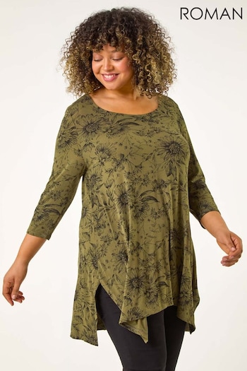 Roman Green Curve Floral Print Bar Back Top (AK0740) | £32