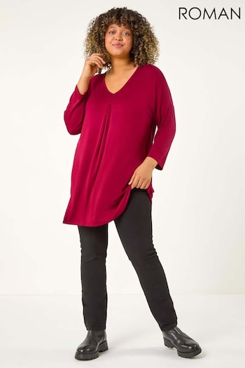 Roman Pink Curve V-Neck Pleat Tunic Top (AK0752) | £32