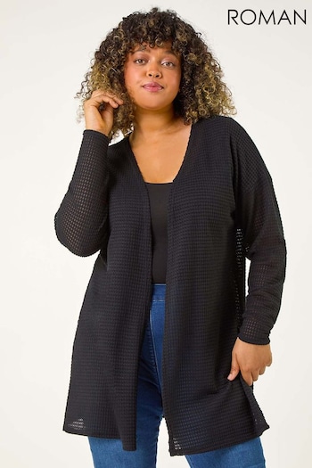 Roman Black Curve Textured Longline Cardigan (AK0754) | £35