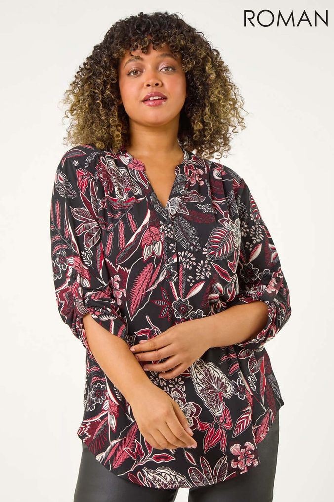 Buy Women s Red Longline Floral Tops Online Next UK