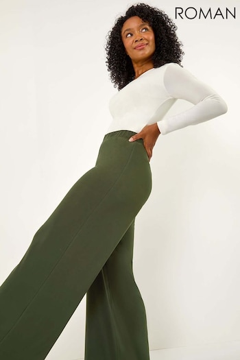 Roman Green Petite Elastic Waist Wide Leg Stretch trousers Deona (AK0780) | £32