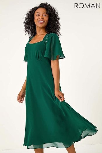 Roman Green Petite Hotfix Detail Midi Dress (AK0795) | £62