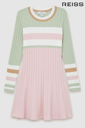 Reiss Pink Polly Colour-Block Rib-Knit Skater Dress (AK0957) | £75