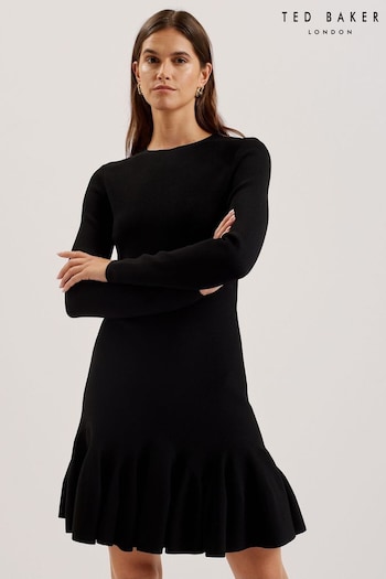 Ted Baker Black Loisss Flippy Skirt Long Sleeve Mini Dress (AK1622) | £159