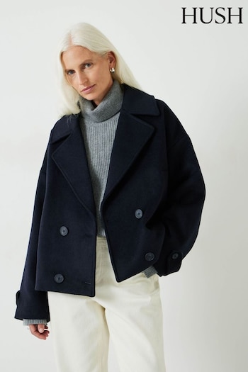 Hush Blue Cropped Wool Pea Coat (AK1698) | £219