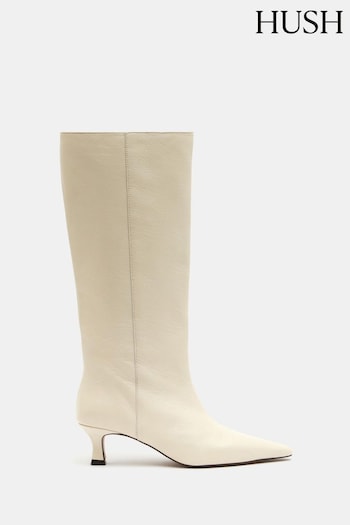 Hush Cream Katlynn Leather Kitten Heel Knee High Boots (AK1704) | £250