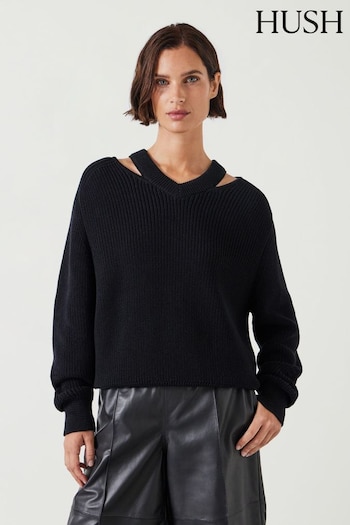 Hush Black Kady Cotton Neck Detail 100% Cotton Jumper (AK1716) | £80