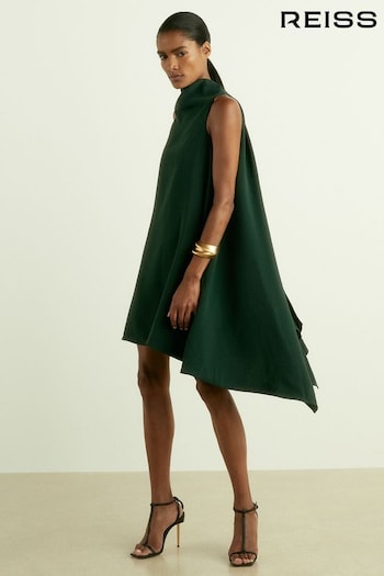 Reiss Green Shauna High-Neck Drape Back Mini Dress (AK1769) | £238