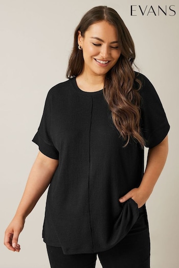 Evans Textured Seam Detail Black Top (AK1954) | £0