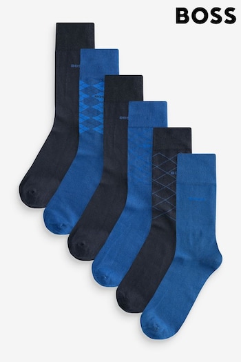 BOSS Blue Cotton Blend Socks 6 Pack In A Regular Length (AK2838) | £39