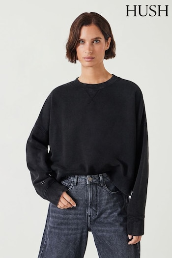 Hush Black Oversized Micaela Cropped 100% Cotton Sweatshirt (AK2961) | £60