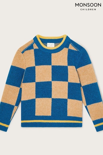 Monsoon Blue Checkerboard Knit Jumper (AK3190) | £30 - £34