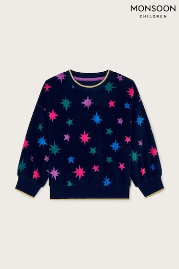 Monsoon Blue Star Print Velour Long Sleeve Top (AK3229) | £26 - £30