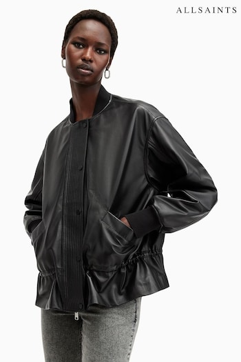 AllSaints Black Sofi Leather Bomber Jacket (AK3372) | £399