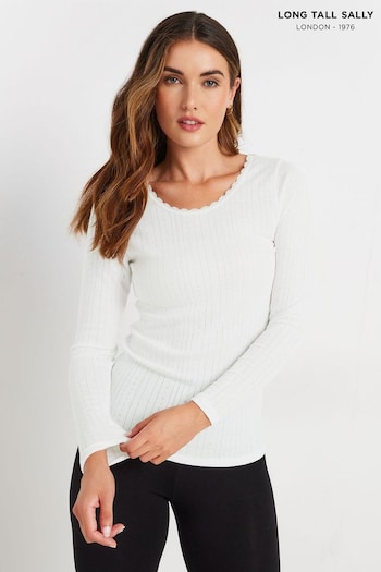 Long Tall Sally White Pointelle Thermal Long Sleeve Top (AK3419) | £21