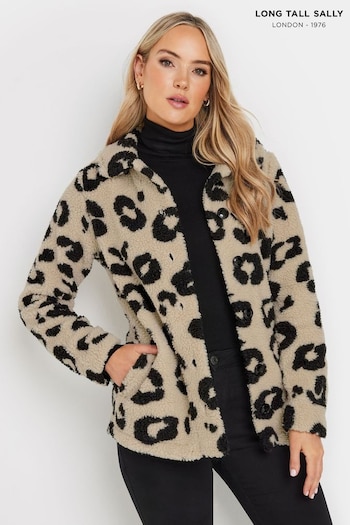 Long Tall Sally Natural Leopard Print Borg Teddy Fleece Jacket (AK3453) | £36