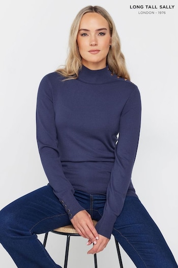 Long Tall Sally Blue Popper Neck Jumper (AK3460) | £33