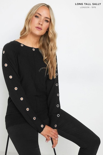 Long Tall Sally Black Eyelet Batwing Jumper (AK3465) | £36