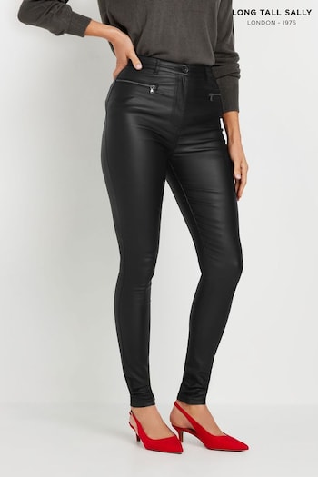 Long Tall Sally Black Coated Skinny Zip jeans Sander (AK3484) | £39