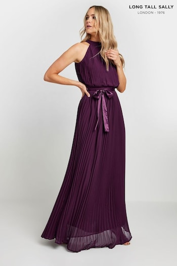 Long Tall Sally Purple Halterneck Pleated Dress (AK3490) | £80