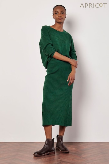 Apricot Green Fine Gauge Cable Knit Midi Skirt (AK3505) | £35