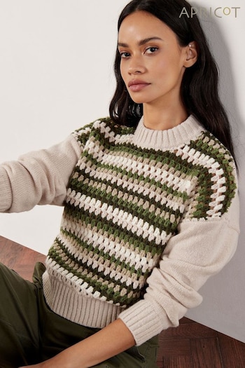 Apricot Natural Crochet Stripes Mock Neck Jumper (AK3513) | £46