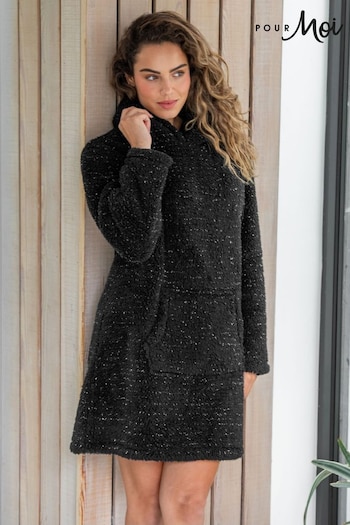 Pour Moi Black Metallic Cosy Fleece Oversized Lounge Hoodie (AK3521) | £36