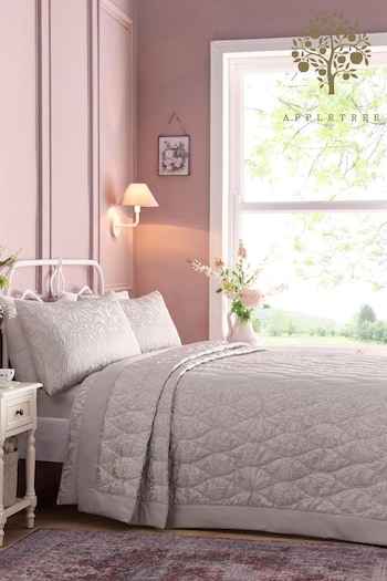 Appletree Silver Worcester Jacquard Bedspread (AK3527) | £90