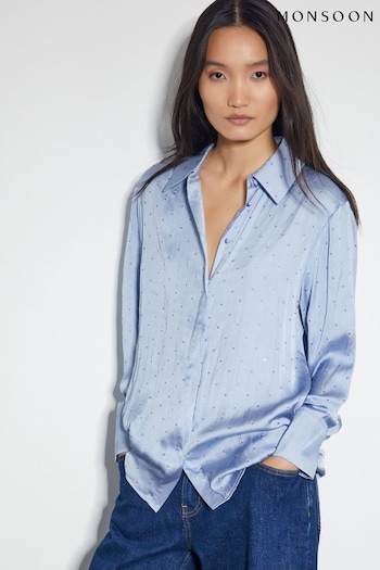 Monsoon Blue Relaxed Holly Satin Shirt (AK3576) | £59