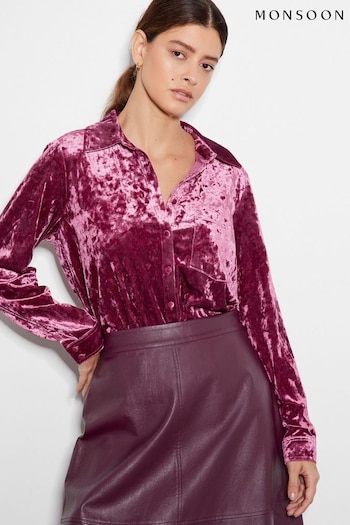 Monsoon Pink Vida Velvet Shirt (AK3582) | £65