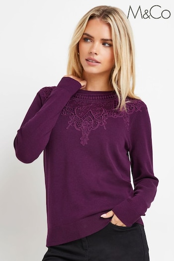 M&Co Purple Petite Lace Trim Jumper (AK3845) | £34