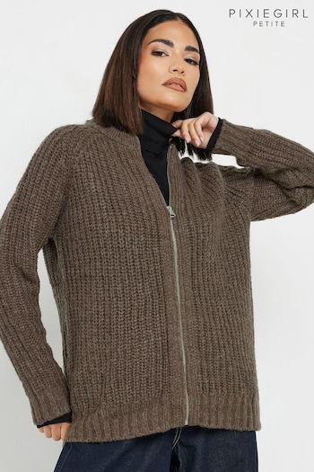 PixieGirl Petite Brown Knitted Bomber Jacket (AK4055) | £37