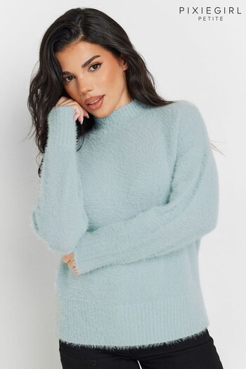 PixieGirl Petite Blue Fluffy Crew Neck Jumper (AK4087) | £34