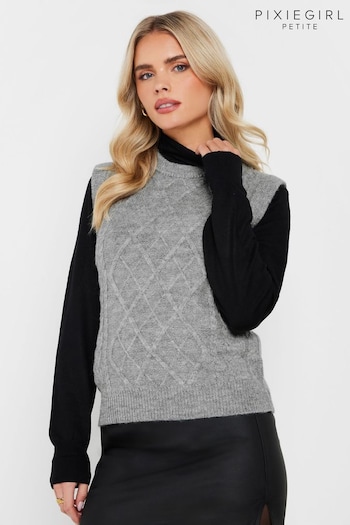 PixieGirl Petite Grey Cable Knit Vest Top (AK4102) | £29