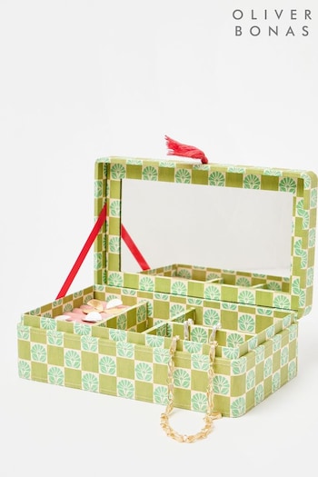 Oliver Bonas Green Floral Chequerboard Jewellery Box (AK4155) | £30