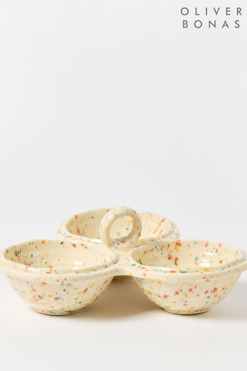 Oliver Bonas Multi Wini Splatter Ceramic Triple Dip Bowl (AK4162) | £0