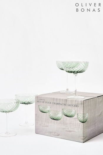 Oliver Bonas Green Elena Swirl Champagne Saucers Set of Four (AK4177) | £0