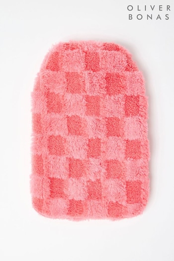 Oliver Bonas Pink Chequerboard Faux Fur Hot Water Bottle (AK4181) | £0