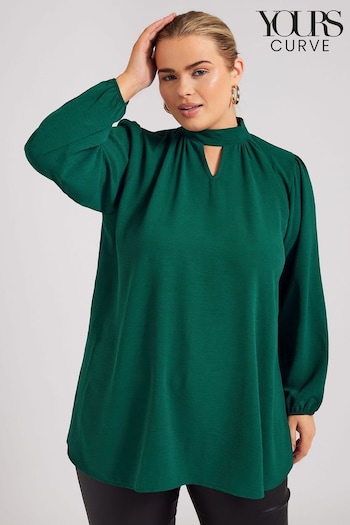 Yours Curve Green London Long Sleeve Keyhole Blouse (AK4221) | £36