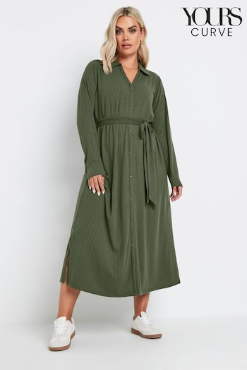 Yours Curve Green Rib Button Front A Line Dress (AK4511) | £34