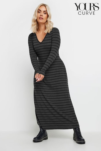 Yours Curve Grey Flare Ribbed Dress (AK4532) | £37