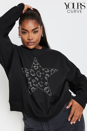 Yours Curve Black Diamante Leopard Print Sweatshirt (AK4559) | £29