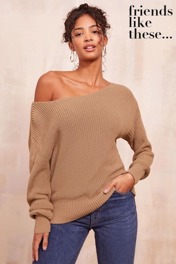 Friends Like These Camel Petite Off The Shoulder Jumper (AK4680) | £34